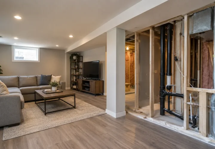 Existing finished basement undergoing selective investigation and upgrades.