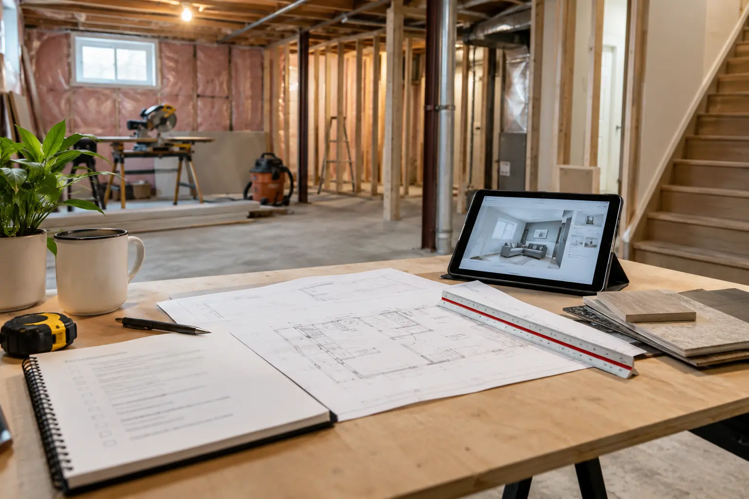 Organized permit checklist and floor plans on a planning desk.