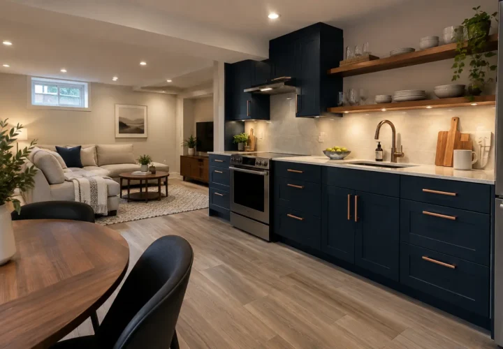 Navy Basement Kitchen